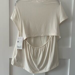 Athleta Air Out Cinch Tee Cream white Women's Top